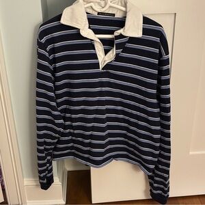 Brandy Melville Navy and White Striped Polo